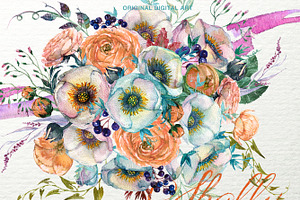 Shabby Floral Bouquet Clipart F-48