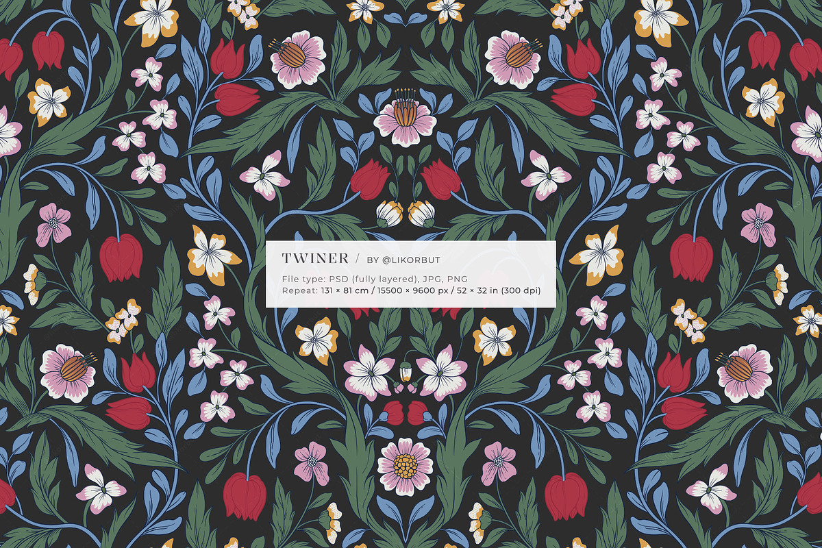 Elegant Botanical Floral Pattern, a Pattern Graphic by likorbut (Photo 2 of 11)