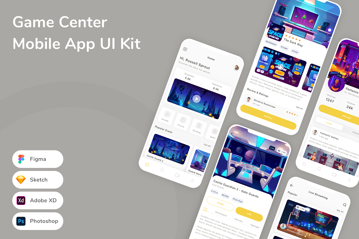 Game Center Mobile App UI Kit, an UI Kit Template by Betush