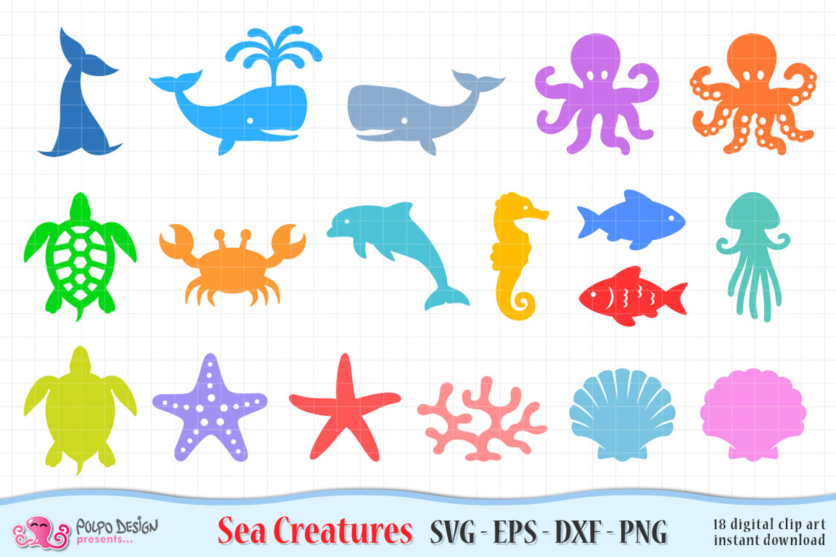Sea Creatures SVG, Eps, Dxf and Png, an Object Graphic by PolpoDesign (Photo 1 of 3)