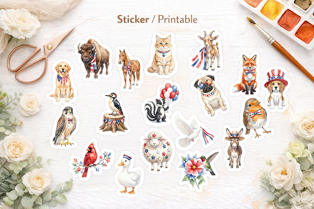Patriotic Watercolor Animals, an Illustration by Artnoy (Photo 7 of 8)