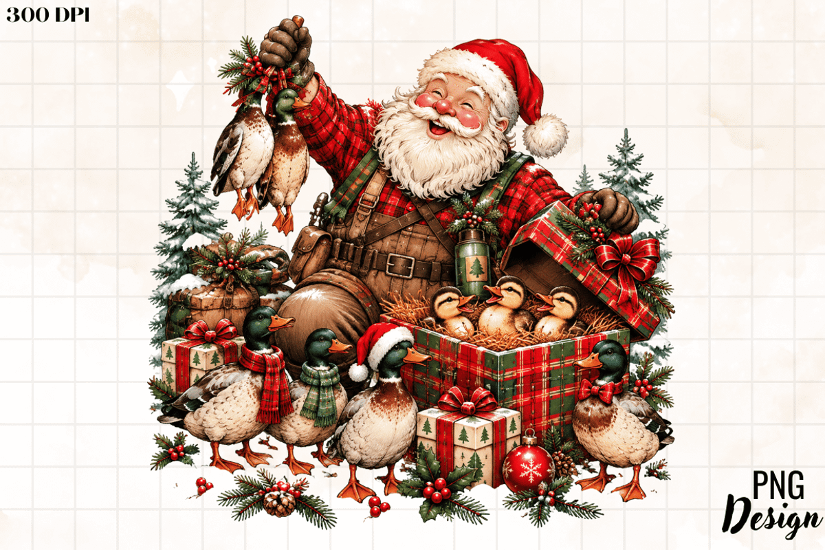 Santa Duck Hunting Christmas PNG, an Object Graphic by Cut File (Photo 2 of 3)
