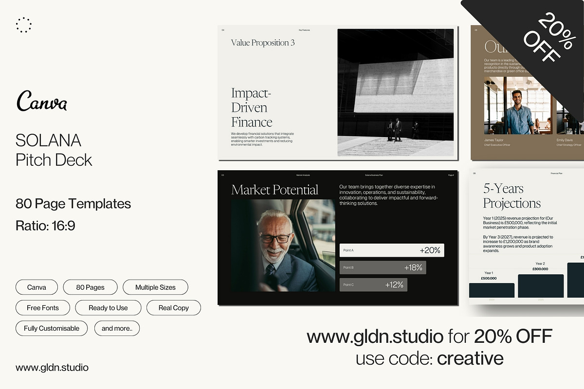 Pitch Deck Presentation Template, a Social Media Template by GLDN Studio (Photo 1 of 9)
