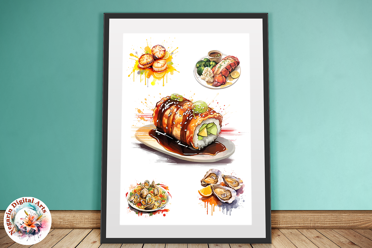 Watercolor Seafood Clipart, an Object Graphic by Negarin Digital Art (Photo 5 of 9)