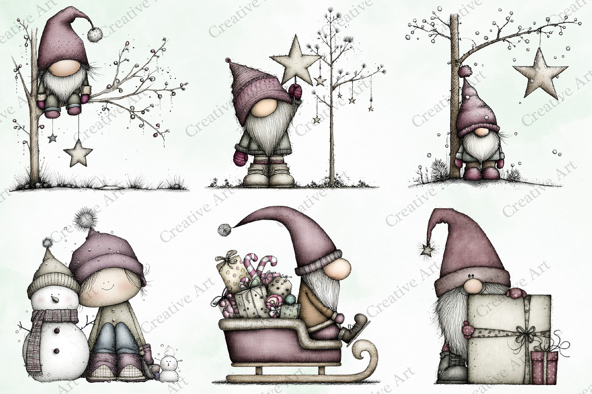 Whimsical Christmas Gnome Clipart, an Illustration by Creative Art (Photo 4 of 10)