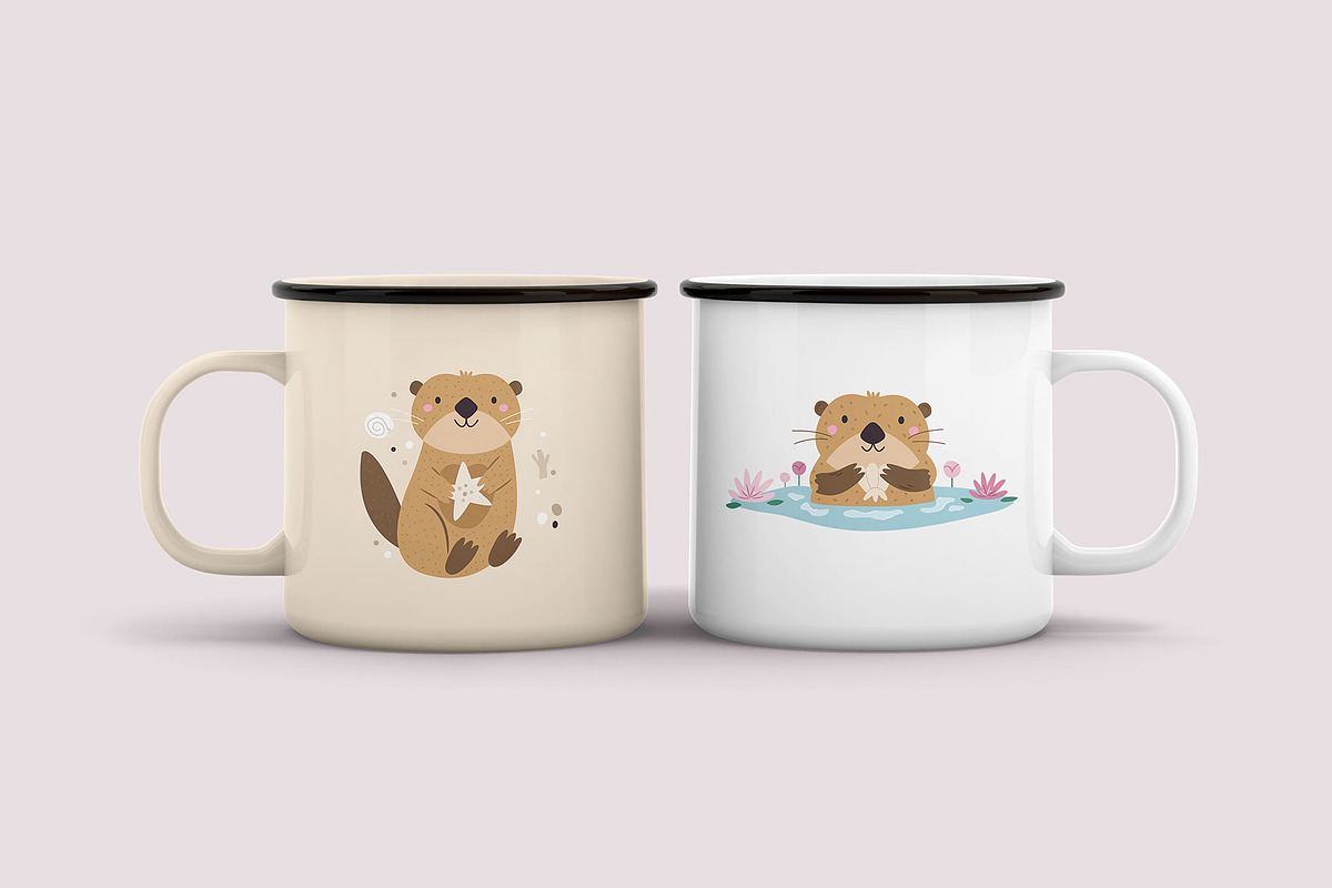 Cute Otters Cliparts & Patterns, a Graphic by danceyourlife (Photo 5 of 11)