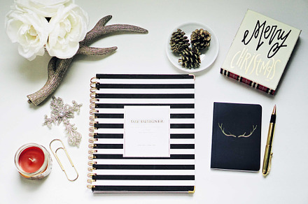 Rustic christmas containing laptop, gold desk top, and white background, a Holiday Photo by Suzie Bell Creative
