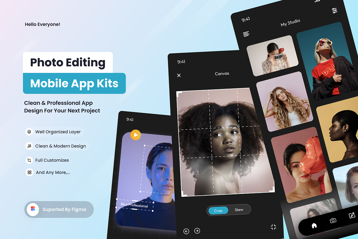 Photo Editing Mobile Apps UI Kits, an UI Kit Template by SquidPixey (Photo 1 of 3)