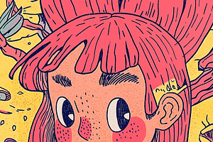 Readheaded teenage girl is sad, a Person Illustration by Sybillla