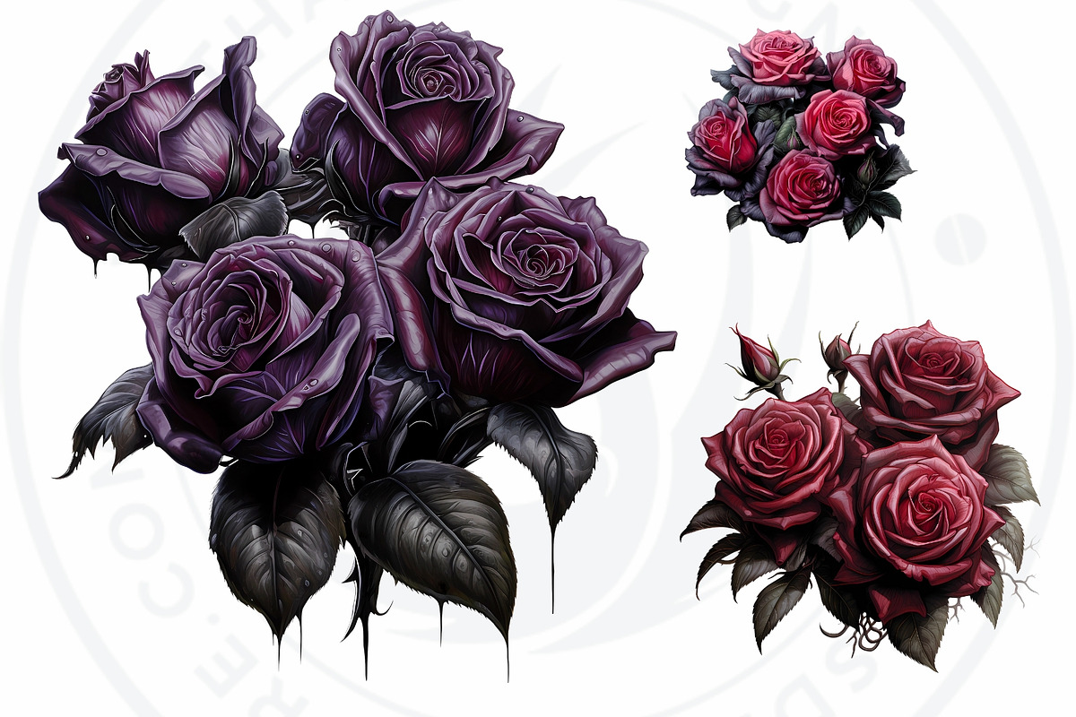 Gothic Roses Clipart, Dark roses, a Decorative Illustration by ...