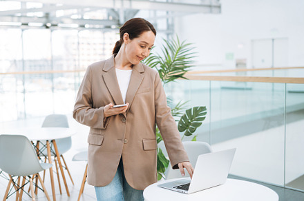 Woman working on laptop, a Business Photo by Galina_Zhigalova
