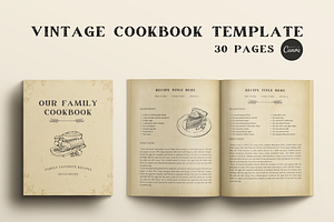Vintage Cookbook Template CANVA, a Magazine Template by OrganizationOasisRo