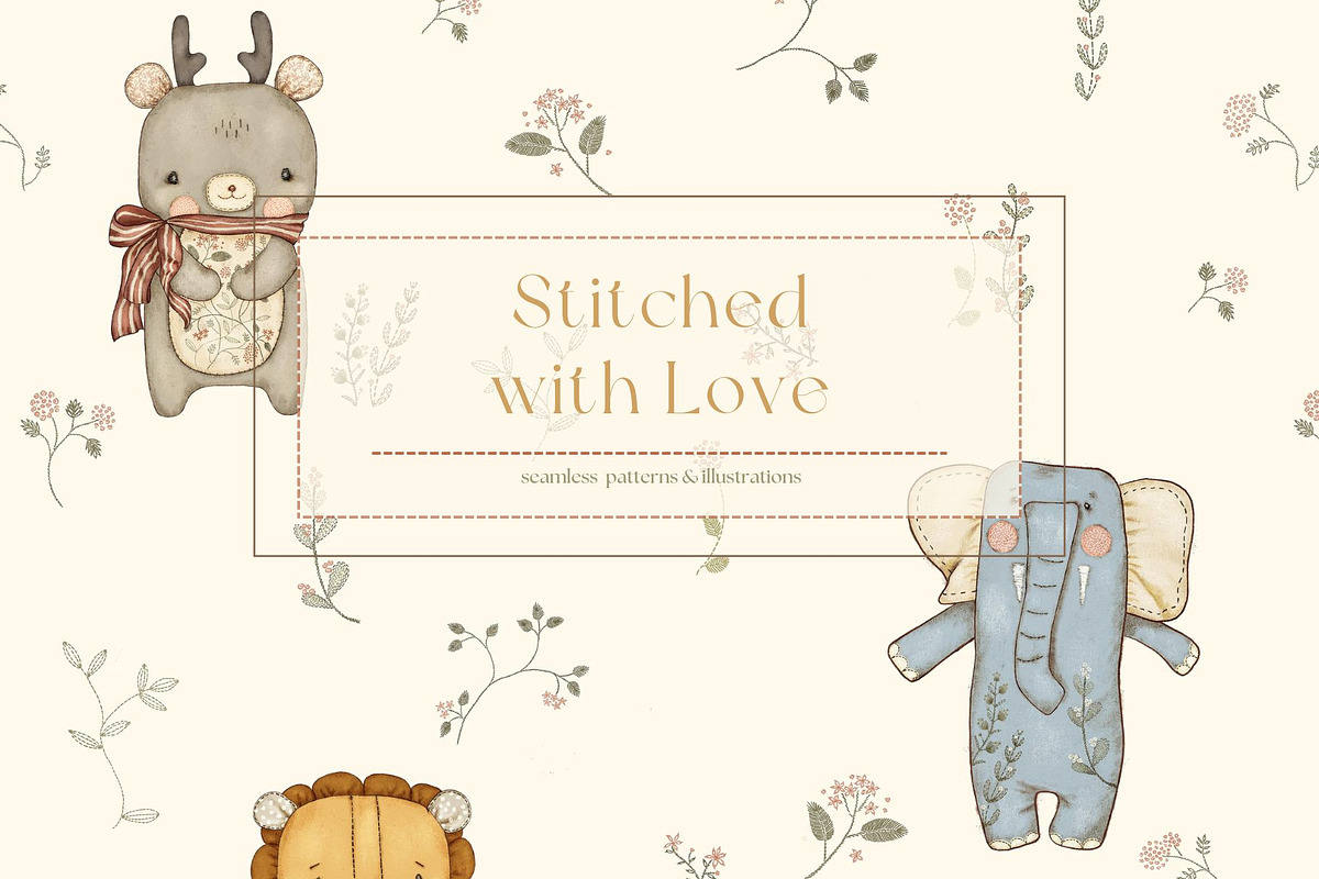 Stitched with Love Seamless Pattern, a Pattern Graphic by MouseGrey (Photo 1 of 12)