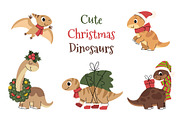 Cute Christmas Dinosaurs, an Animal Illustration by Barsuk's Shop (Thumbnail 1 of 2)