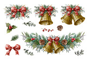 Watercolor Christmas Bells Clipart., a Decorative Illustration by VetaDesign (Thumbnail 2 of 9)