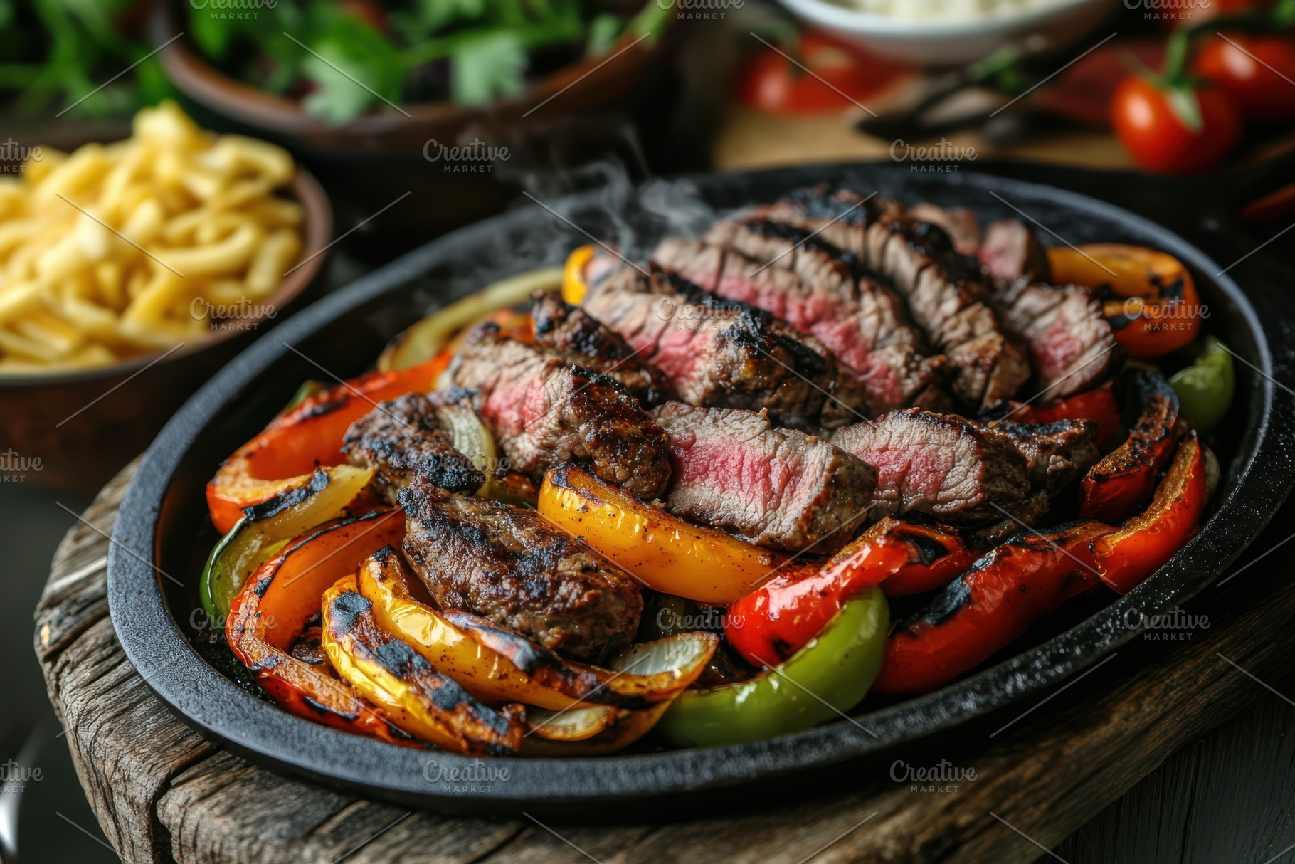 Grilled Steak Fajitas Sizzling Peppe, a Background Photo by Pixeness