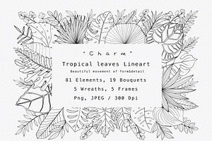 “Charm” Tropical Leaves Lineart