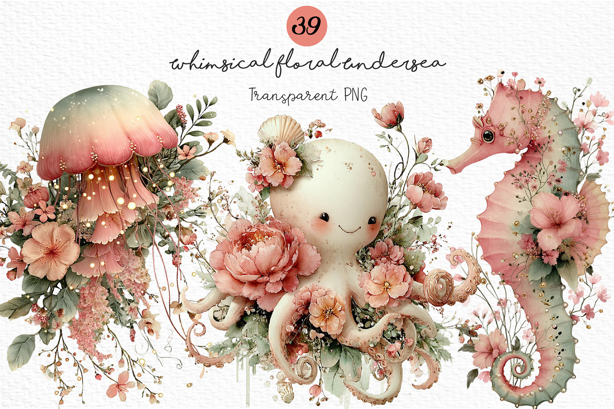 Whimsical Floral Undersea Clipart, a Seasonal Illustration by Craft Nest (Photo 1 of 10)