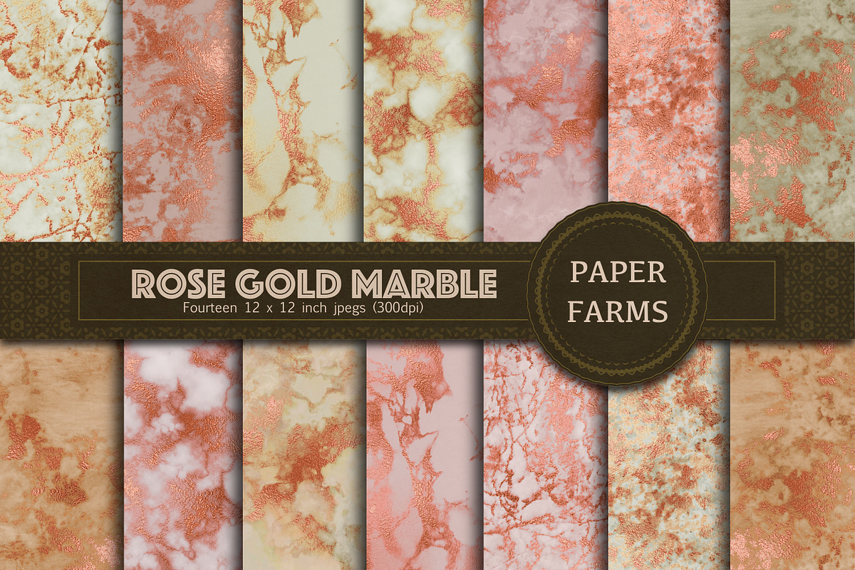 Rose gold marble digital paper, a Pattern Graphic by Paper Farms