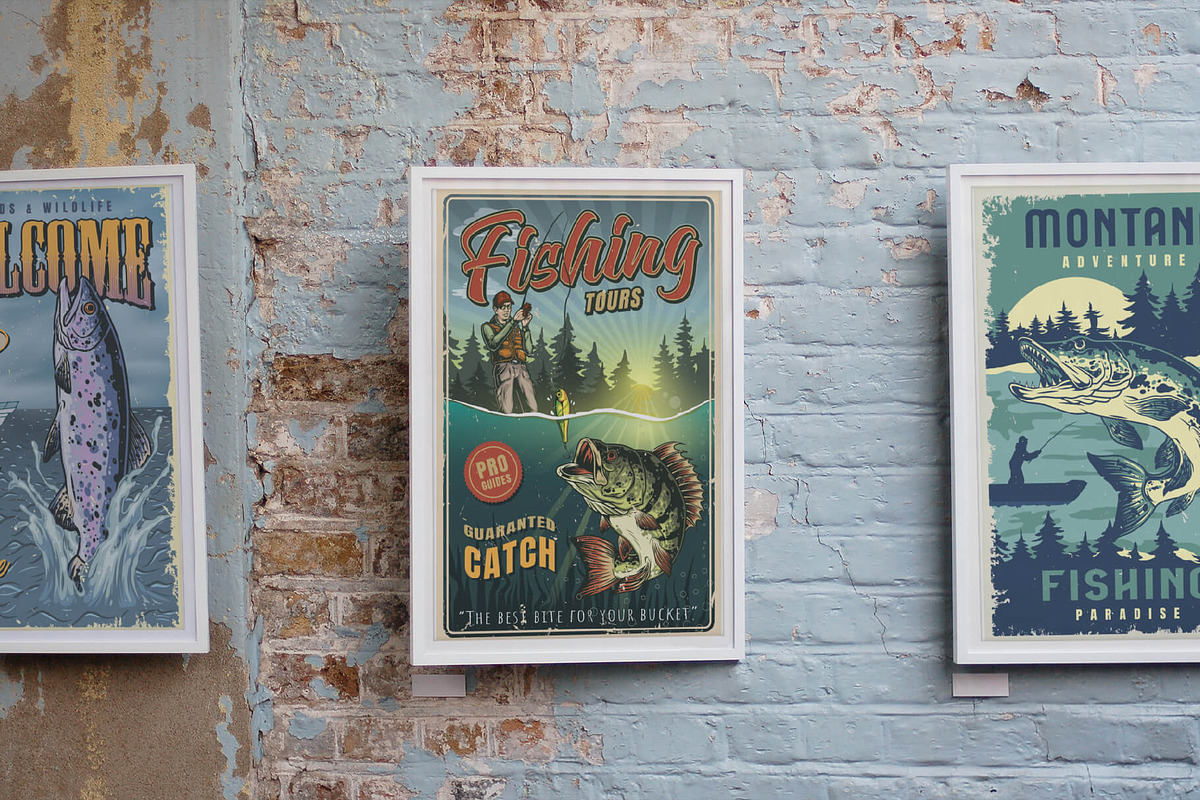 16 Fishing posters, a Brochure Template by DGIM studio