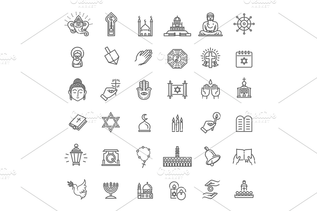 Vector religion icons set, an Outline Icon by Tettygreen (Photo 1 of 2)