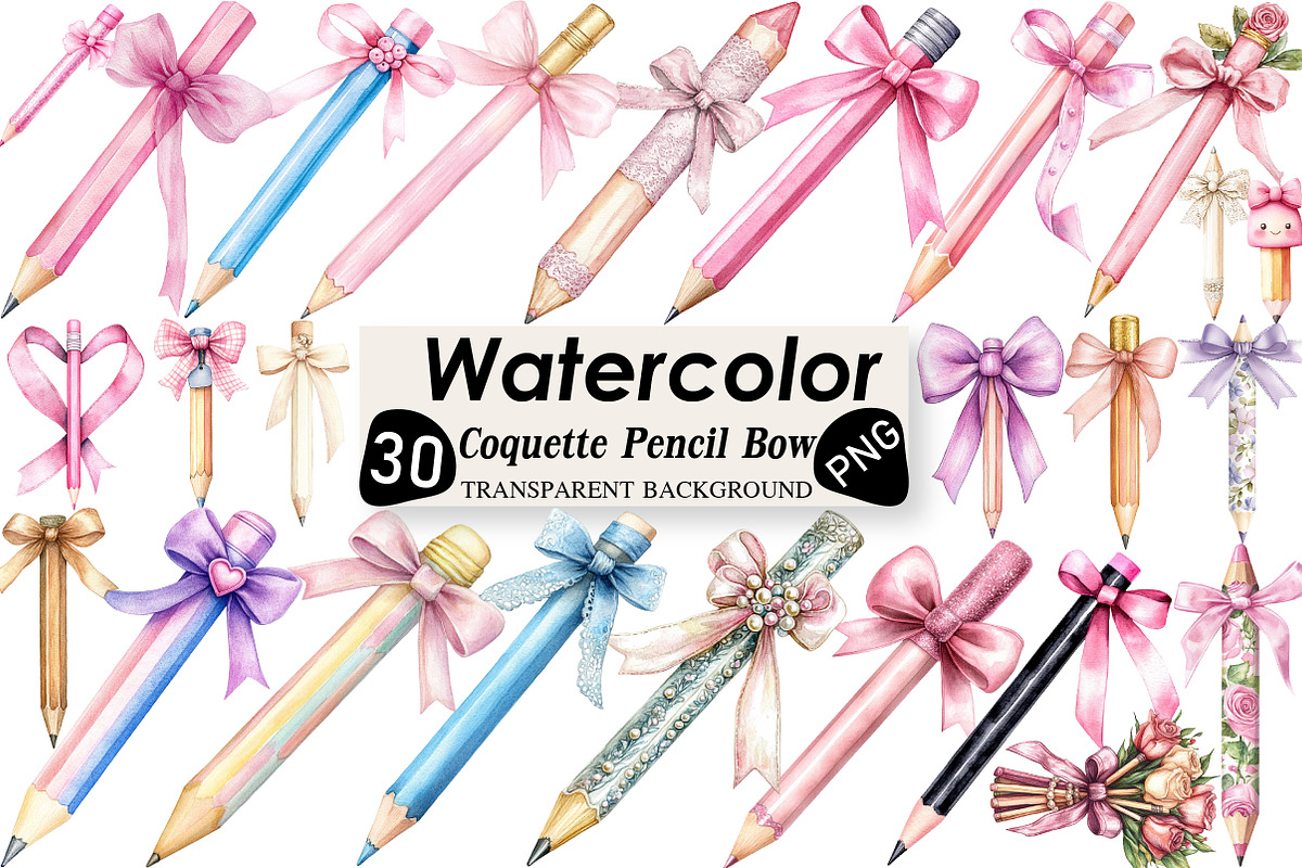 Pencil Bow Coquette Style Watercolor, an Illustration by Black Bird Studio (Photo 1 of 6)