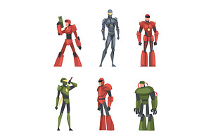 Cyborg Soldiers in Robot Costumes, a Person Illustration by TopVectors