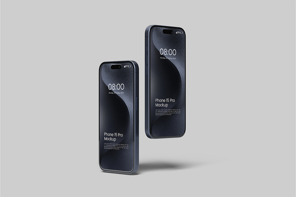 iPhone 15 Pro Mockup, an iPhone Mockup by Graphiculon (Photo 2 of 11)