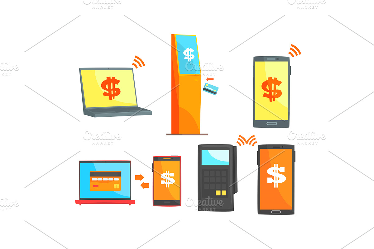 Payment System Vector Set. Online, a Technology Illustration by TopVectors