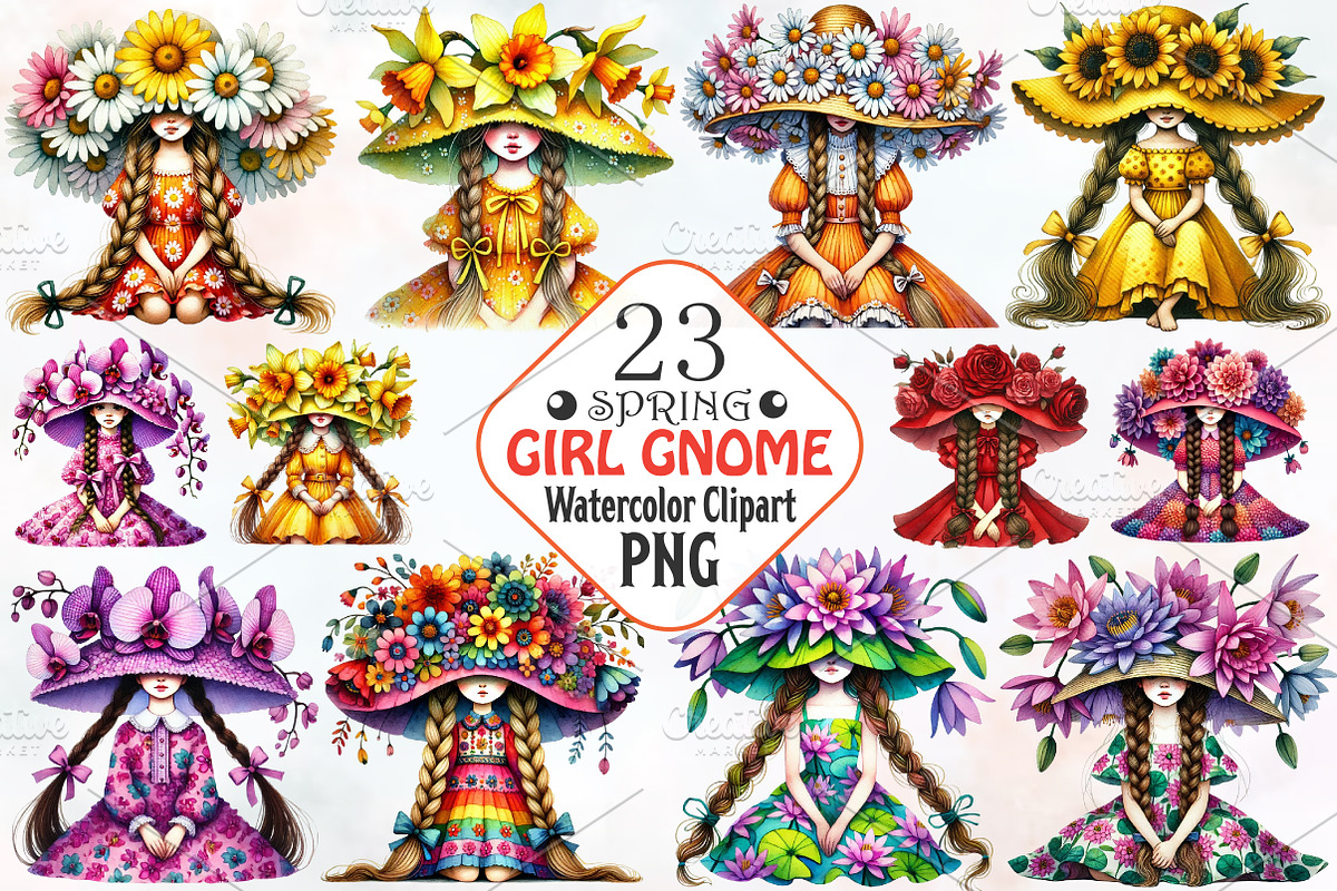 Gnome girl gnome clipart spring PNG, an Illustration by RobertsArt (Photo 1 of 7)