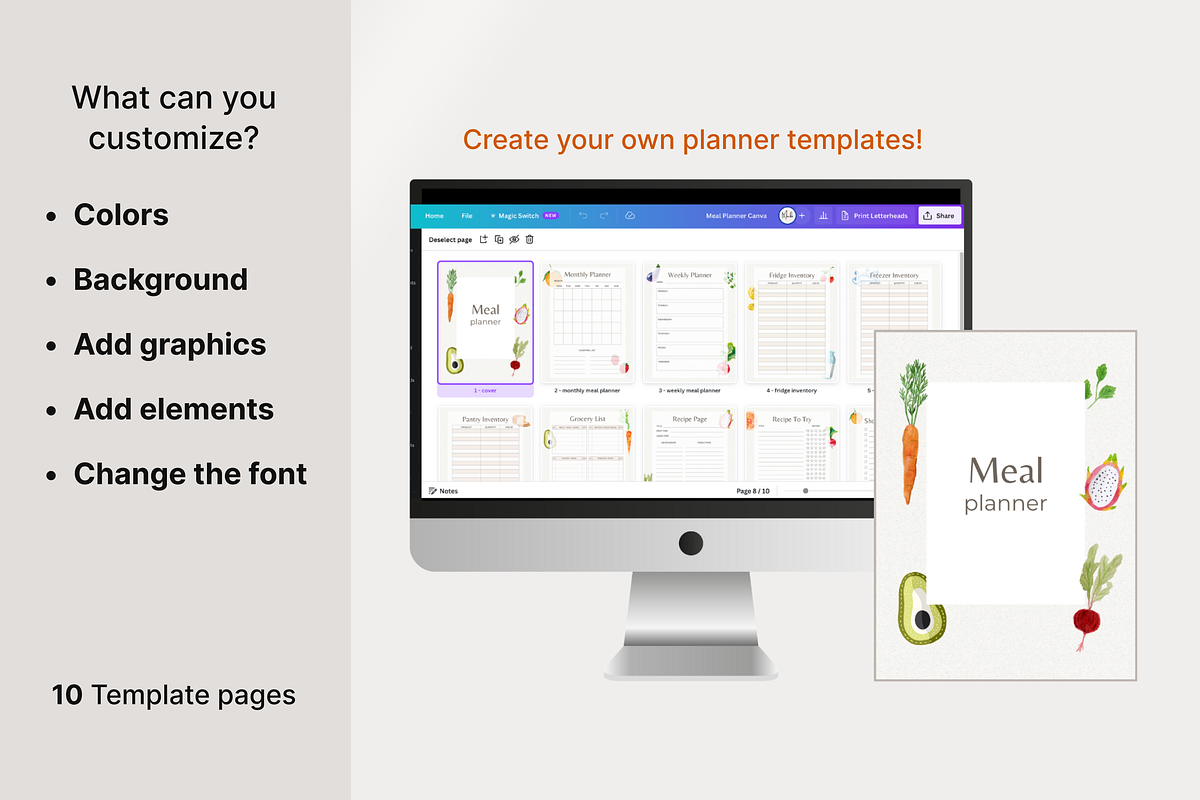 Canva Digital Meal Planner, a Design Template by Makii Templates (Photo 3 of 6)