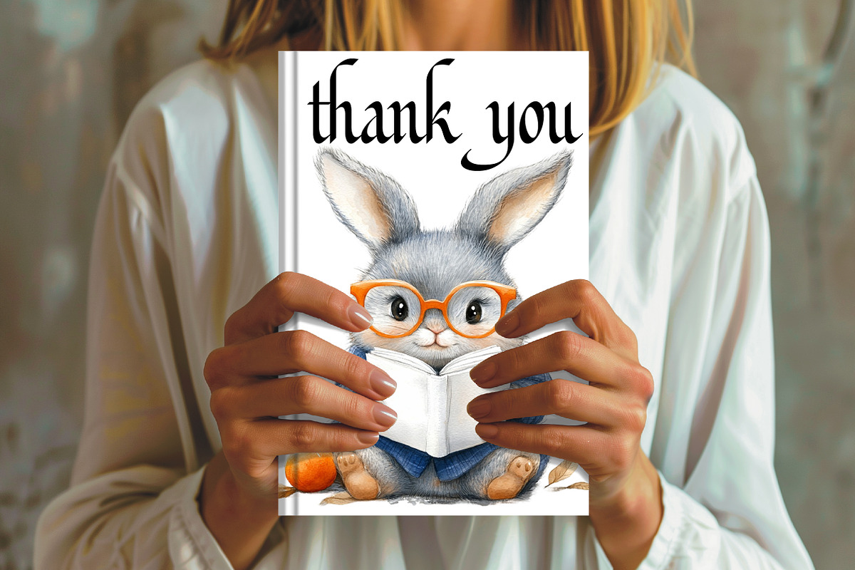 Bunny with Book Clipart PNG Bundle, an Illustration by Libby Wishes (Photo 5 of 5)