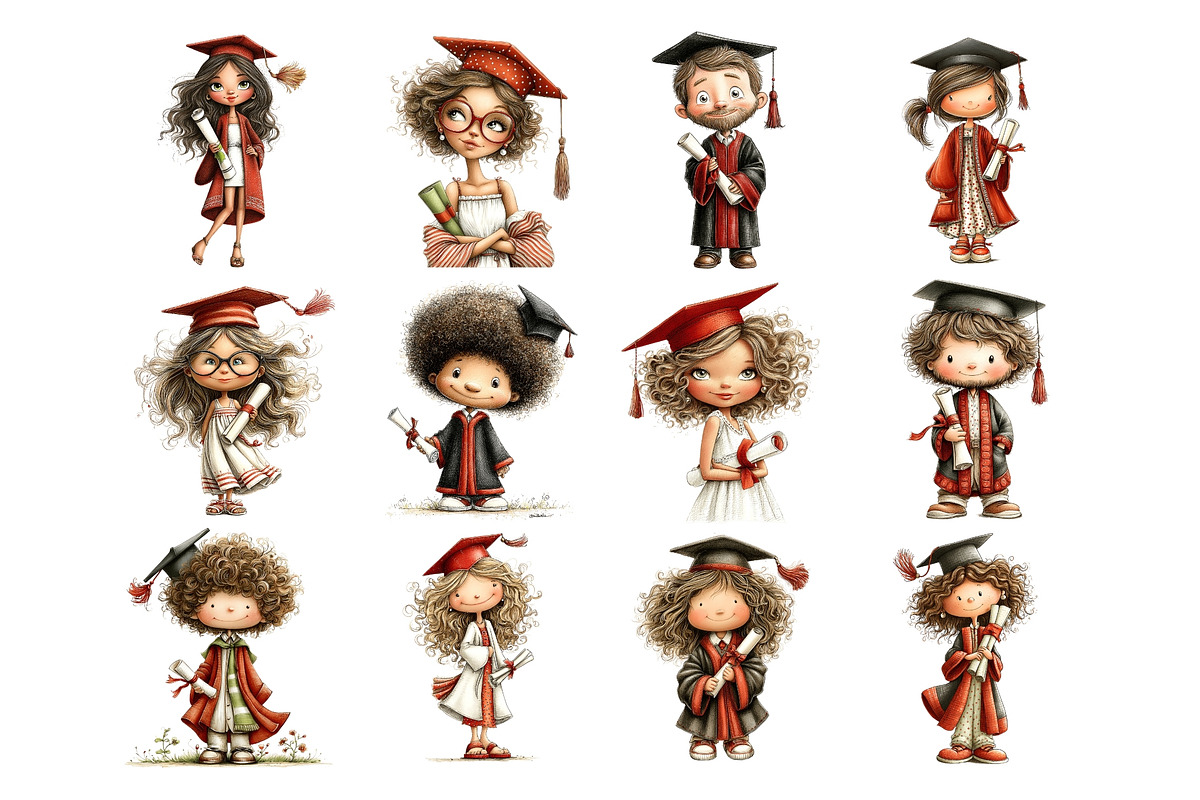Graduation Kids Watercolor Clipart, an Education Illustration by Nicolle's Colorful Art (Photo 5 of 5)