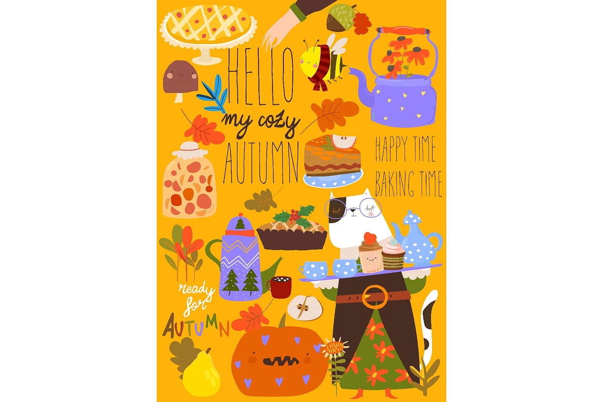 Cartoon Set With Cat, Tea Party and, an Animal Illustration by Maria Starus (Photo 1 of 3)