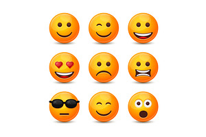 Round Emoji Icons Set. Yellow Smile