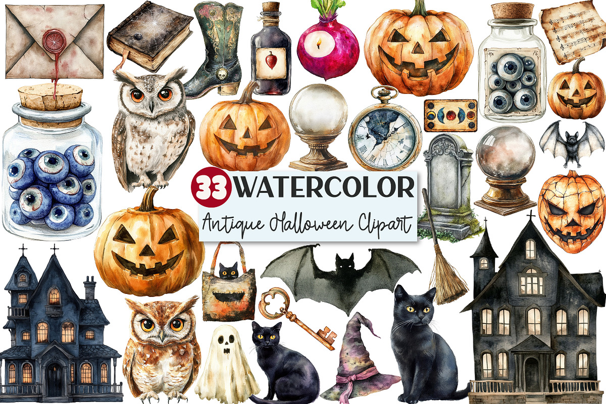 Antique Halloween Clipart, an Illustration by Rose Art (Photo 1 of 7)