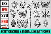 Mystical Crystal & Floral Icons Set, an Illustration by jahid234 (Thumbnail 1 of 7)