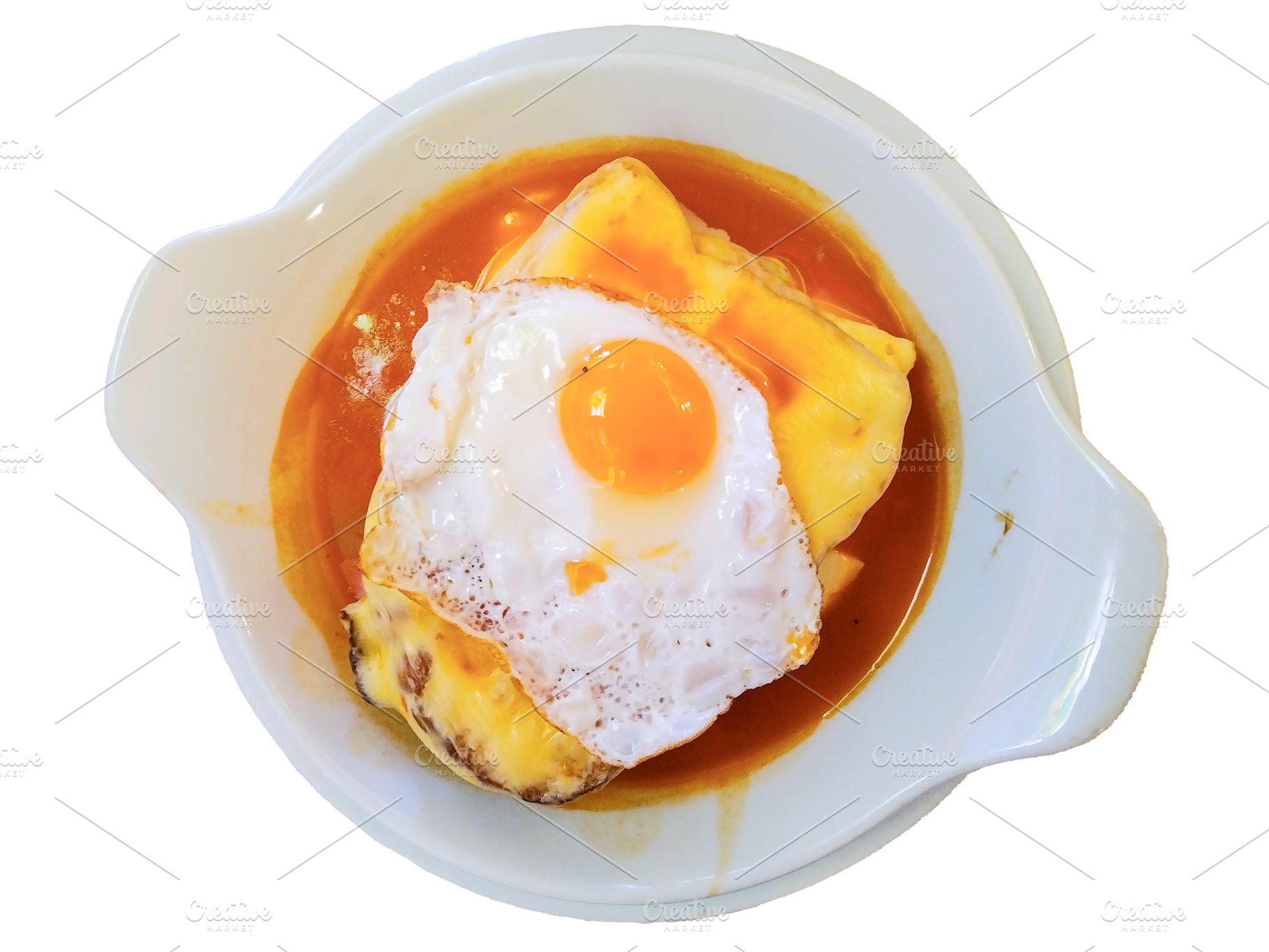 Francesinha sandwich with egg and spicy sauce, a Food & Drink Photo by DanFLCreativo