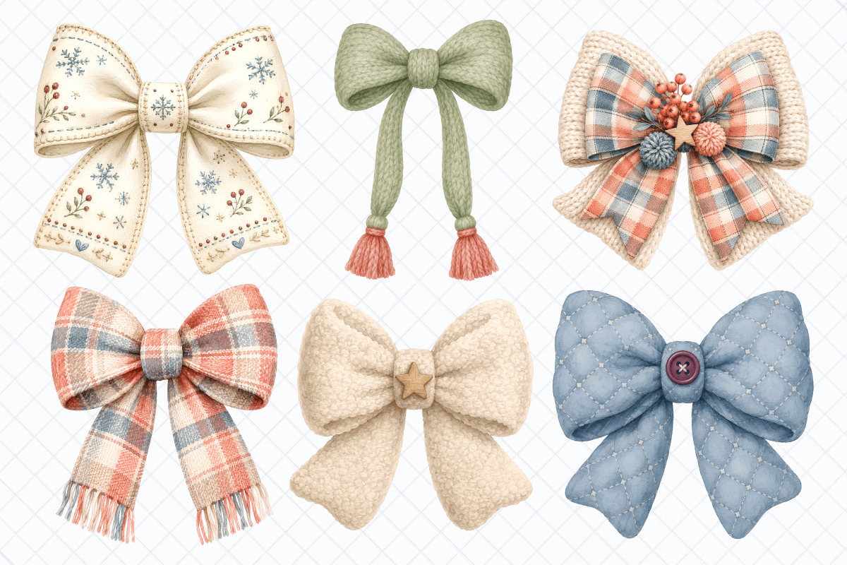 Cozy Winter Bows Clipart, a Decorative Illustration by Whimsy Brush Studio (Photo 2 of 9)