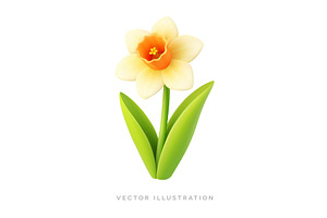 Yellow daffodil flower 3D realistic, an Object Illustration by GraphiShop