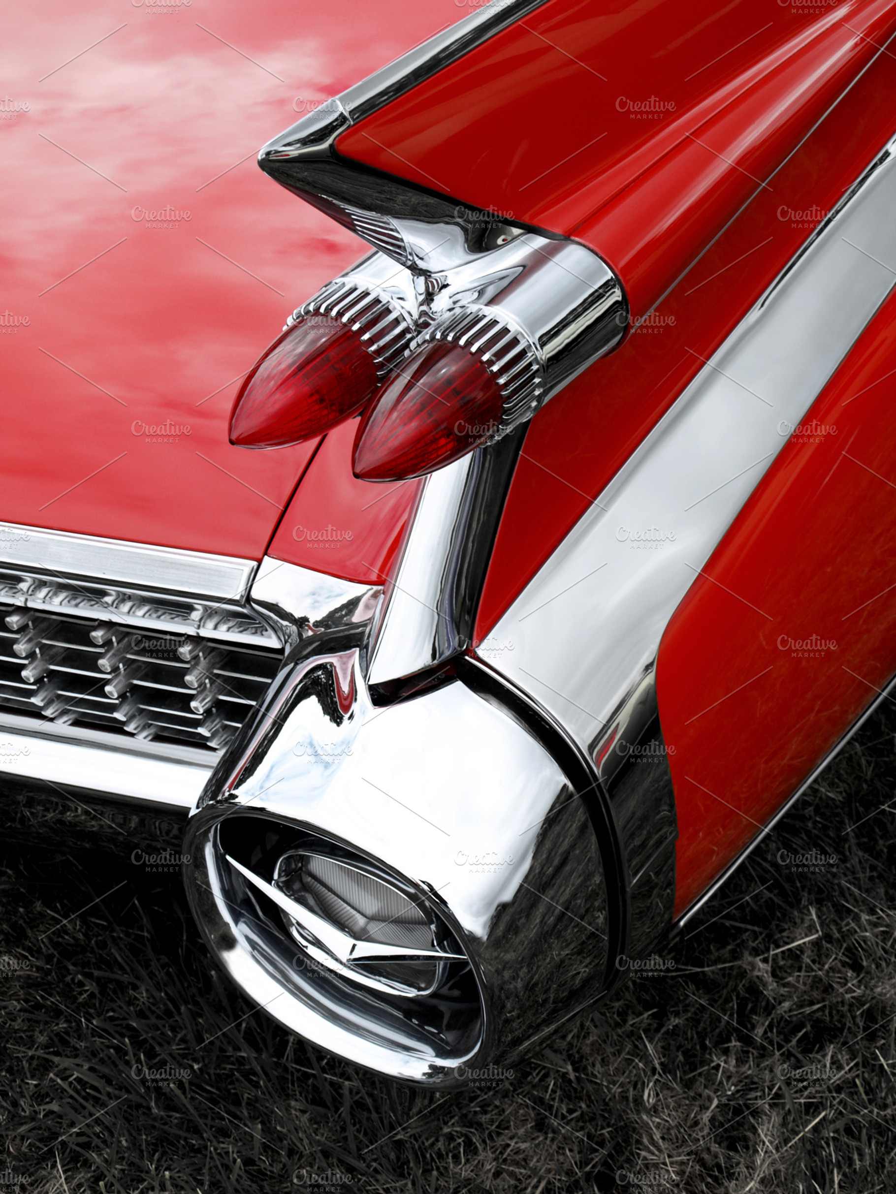 Classic Car Tail Fin And Light Featuring Classic Car Tail Fin And Light