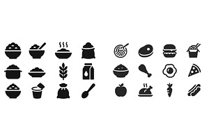 Various food icons including bowls, a Food Illustration by ZinetroN