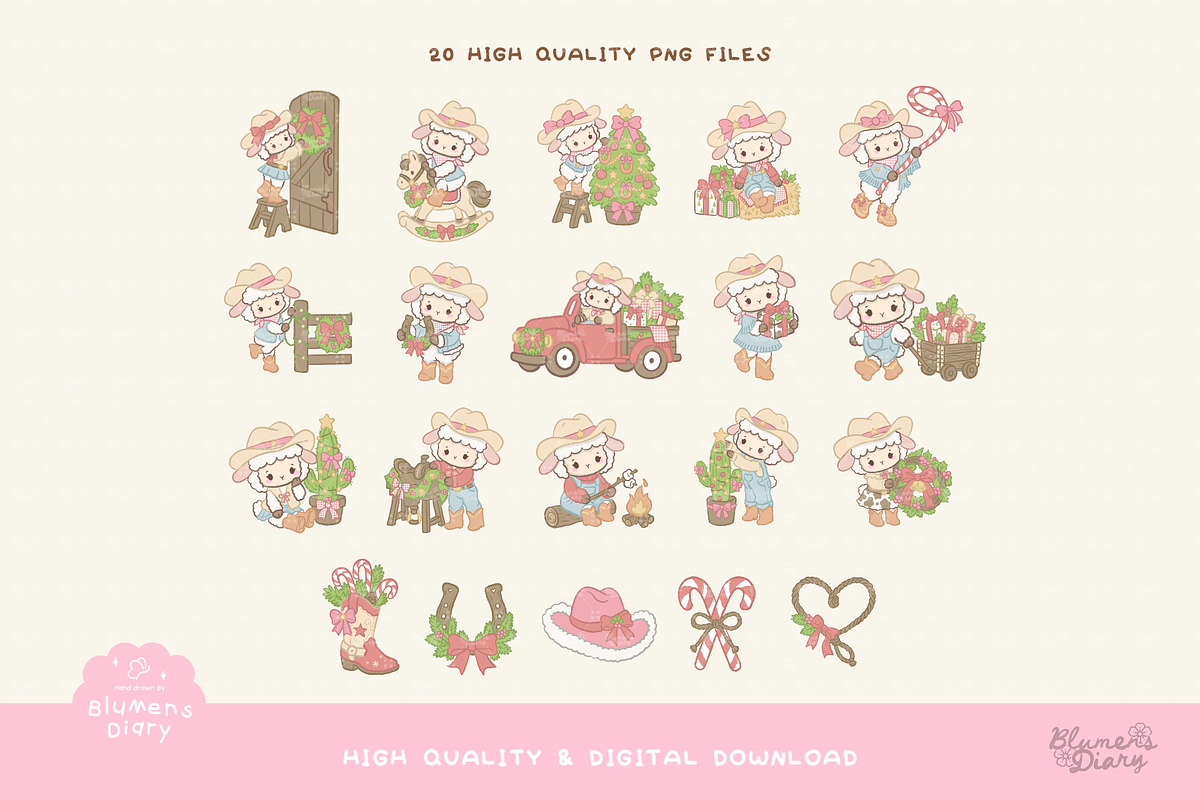 Cowgirl Christmas Lamb Clipart, an Animal Illustration by Blumensdiary (Photo 2 of 6)