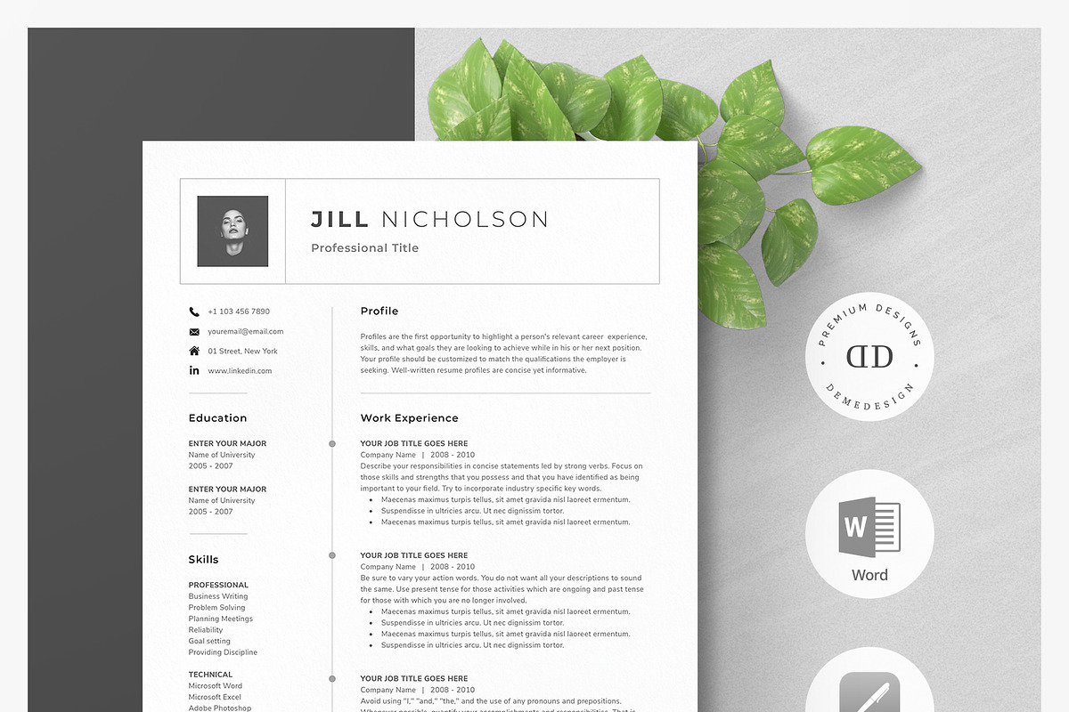 ONE Page Resume Template Kit, a Resume Template by DemeDesign (Photo 1 of 5)