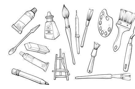 art supplies handdrawn collection, an Object Graphic by nikagraphic