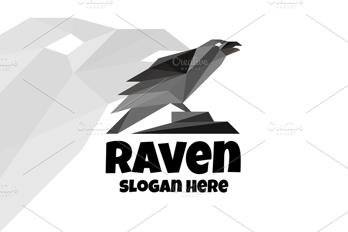 Raven Logo, Geometric Shape Bird, a Branding & Logo Template by EndR_ID