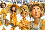 Watercolor Summer Girls Clipart PNG, an Illustration by Canvas Craft (Thumbnail 1 of 7)