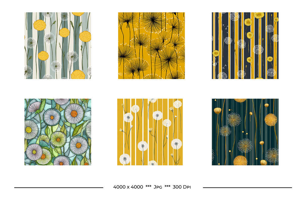 Dandelion Retro Art Style Patterns, a Pattern Graphic by karenfoleyphoto (Photo 7 of 13)