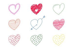 Color drawing hearts in doodle style, an Object Illustration by ExpressShop