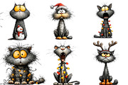 quirky Christmas cat clipart, an Illustration by DreamArtGraphic (Thumbnail 3 of 4)